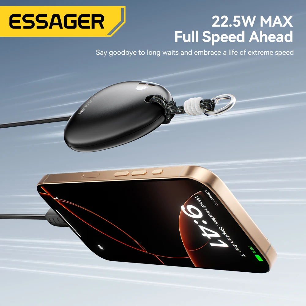 Essager 10000mAh Digital Display Power Bank with Retractable 22.5W Fast Charger Built in Lighting SOS for Outdoor iPhone Xiaomi