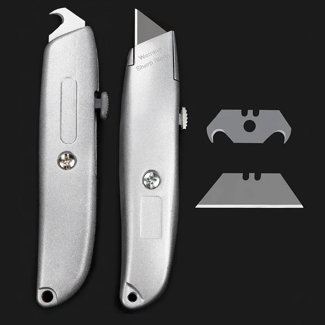 Safety Knife Box Cutter with Self-Retracting Blade, Includes Holster &  Lanyard