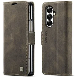 Vintage Leather Flip Wallet Phone Case with Card Slots and Magnetic Buckle Stand Cover - Galaxy Z Fold 8 (Coffee)