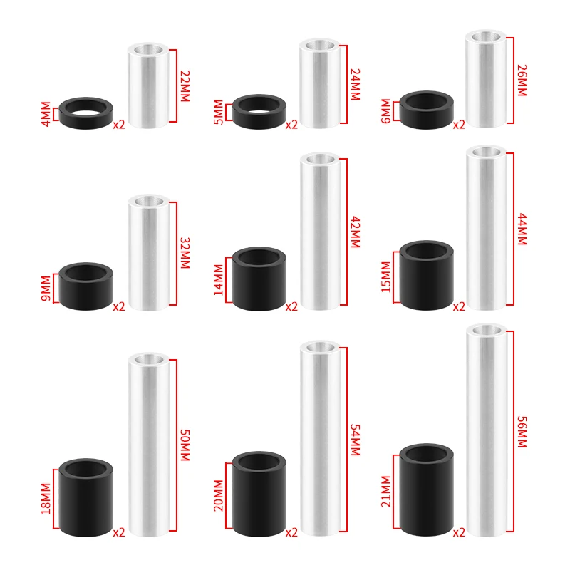 MUQZI MTB 리어 쇼크 부싱, 리어 서스펜션 완충기, DU 부싱, ID 8mm OD 12mm 와셔, 22mm, 24mm, 26mm, 32mm, 42mm, 44mm, 50mm, 54mm, 56mm