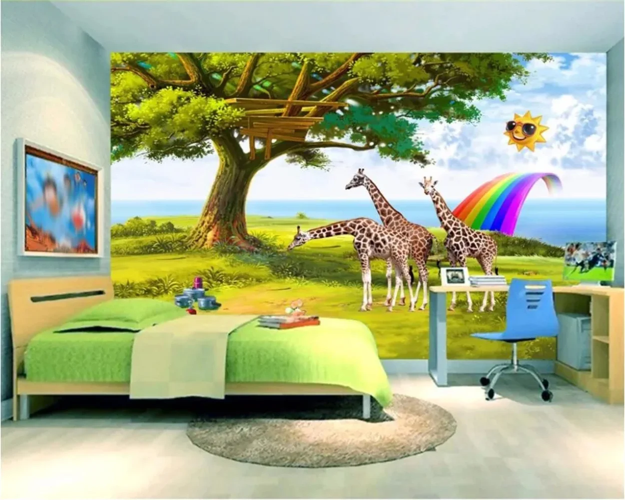 custom art Mural Wall Sticker Child Room Rainbow Giraffe Mural Wallpaper TV  Background Wall papel de parede 3d para sala atacado - AliExpress, image size:1251x1000