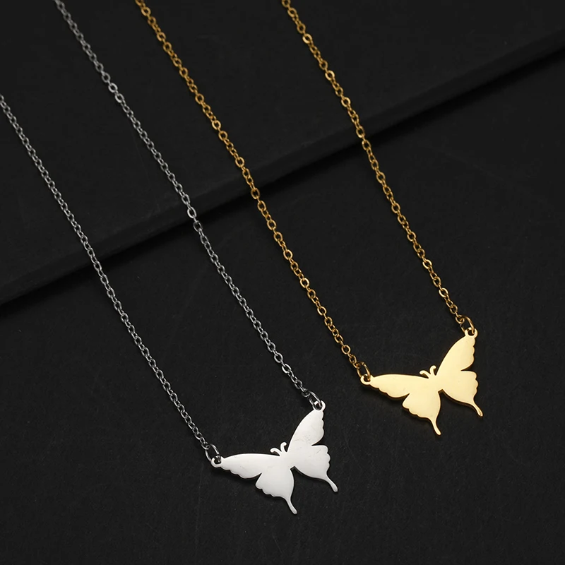 Cute Rose Gold Doublue Butterfly Pendant Animal Necklace, Fashion Necklaces