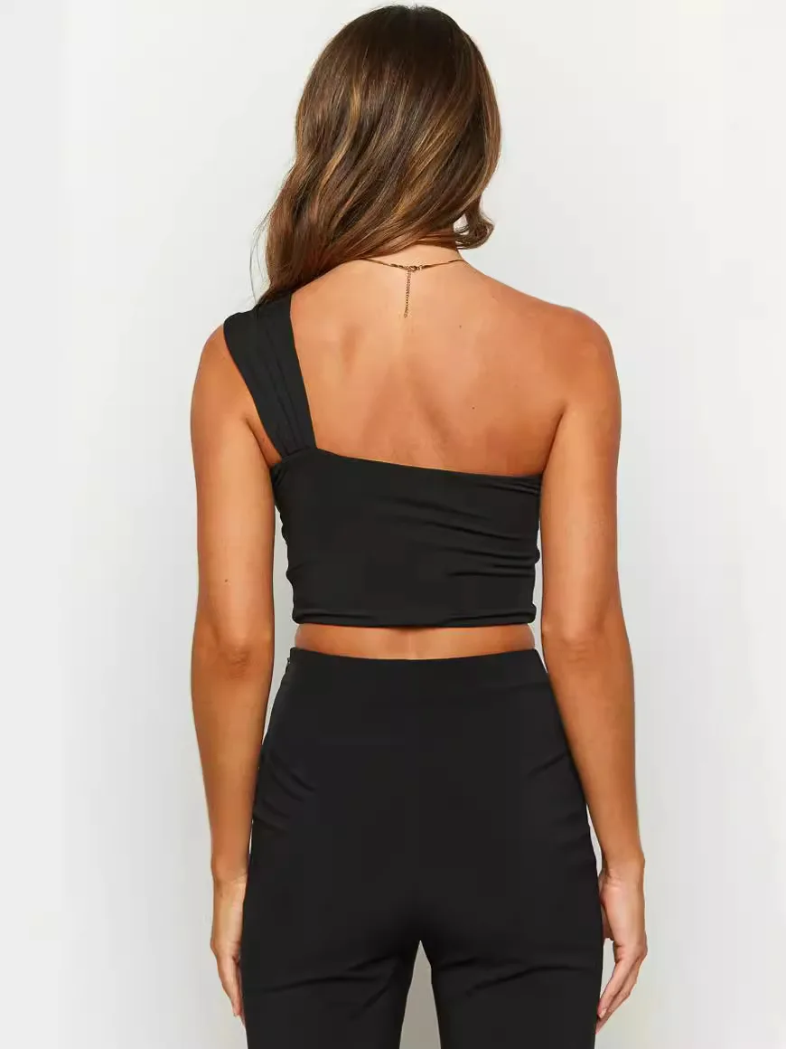 Women's Spicy Girl Sexy One Shoulder Tight Hollow Open Back Short Top Bar Nightclub 2024 New Edition 2