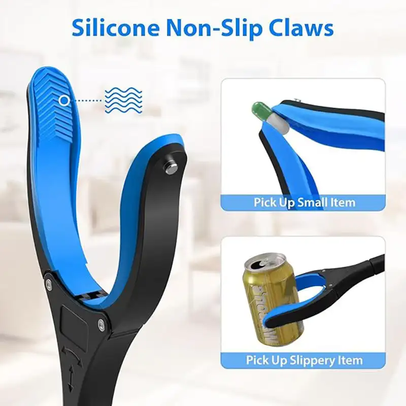 Foldable Garbage Clip Extension Clamp 32 Inch Extra Long Foldable Pick Up Stick with Grip Magnetic 360°Rotating Anti-Slip Jaw