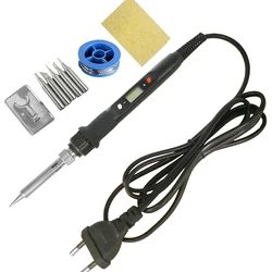 Digital Electric Soldering Iron Set with Adjustable Temperature and Ceramic Heater - 110V US plug (80W black set2)