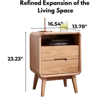 100% Solid Oak Wood Nightstand with Drawer & Storage Shelf - Practical Mid Century Modern Nightstand for Bedroom, Dormitory (Nat 2