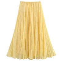 HXAO Women's Skirt Yellow Pleated Skirt Summer 2025 Midi Ruffle High Waist Long Skirts For Women Elegant Casual Vacation Skirts - Image 2