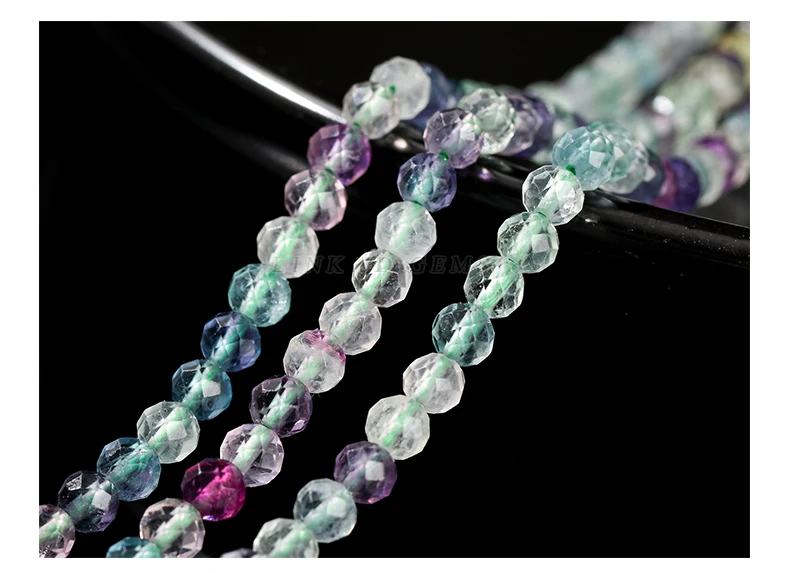 7A natürliche mehrfarbige Fluorit facettierte Perlen runde lose Spacer Edelstein Perle für Schmuckherstellung DIY Halskette Armband Zubehör – Detail 7
