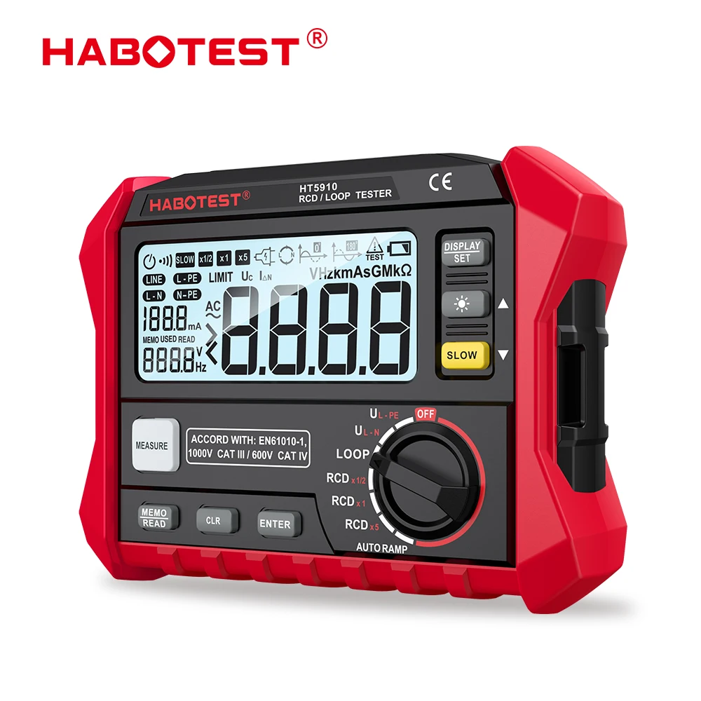 Habotest Ht5910 Tester Per Interruttori Di Dispersione Lcd Misuratore Di Resistenza Digitale Rcd/Loop Tester 1000 Voltmetro Di Archiviazione Dati Mego