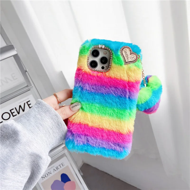 Simpatica Custodia In Pelliccia Soffice Custodia Per Telefono Arcobaleno Per Xiaomi Poco F4 M5S X5 12T 13 Redmi Note 12 Pro Plus 11A 10A 10C 12C A2 A1