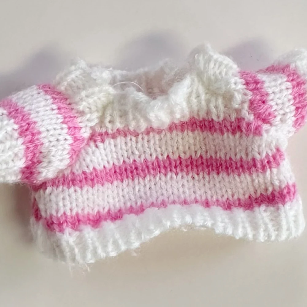 17cm Mini Plush Doll Sweater Decorative with Hat Kawaii Heart Doll Clothes DIY Cute Striped Plushies Outfit Soft for Girls Gift