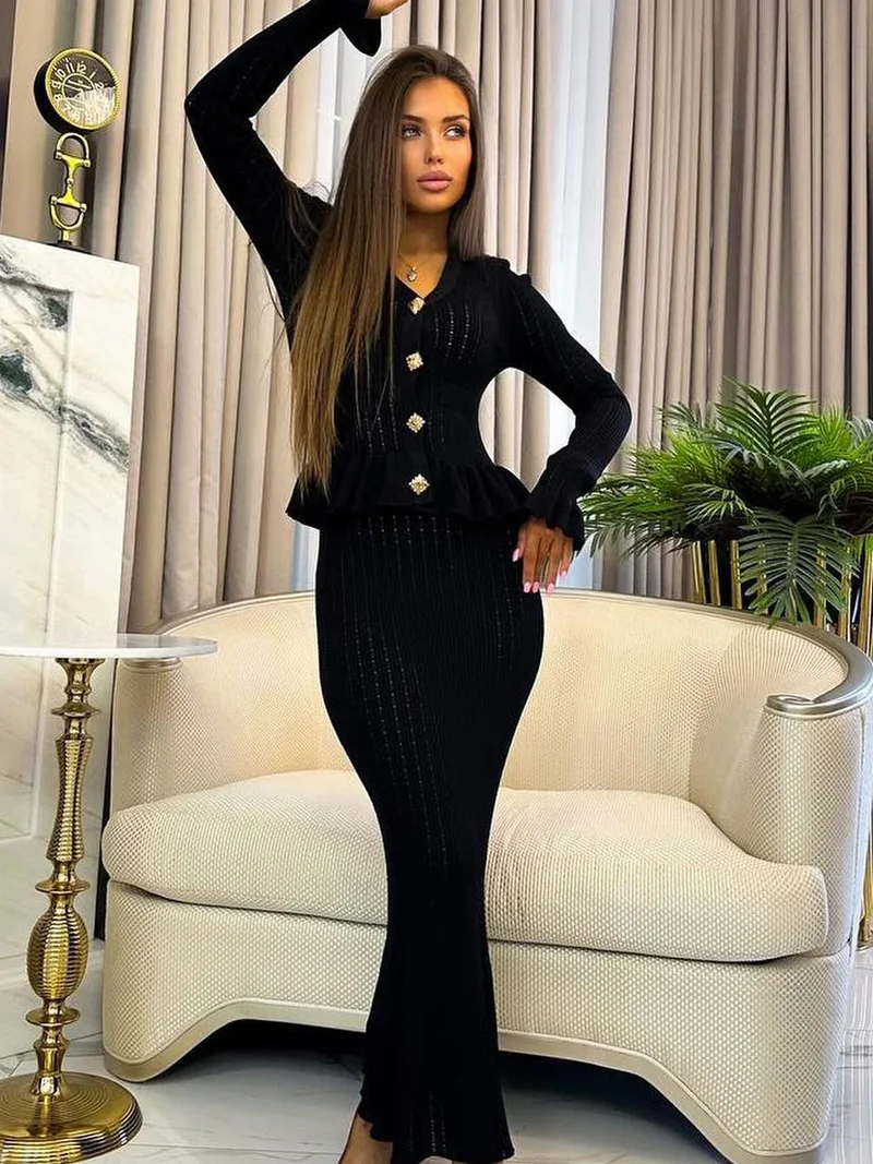 DGLUKE Elegant Knitted Two Piece Set For Women 2025 New In Matching Sets Top And Long Skirt Sets Holiday Festival Outfits 6