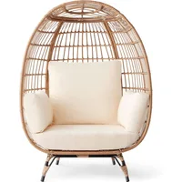 Rattan Egg Chair, Oversized Indoor and Outdoor Lounge Chair with 4 Cushions, Steel Frame, 440 Lbs 1