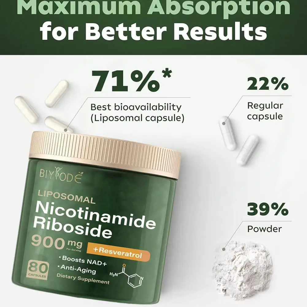 NAD Supplements Nicotinamide Riboside Capsules Natural Energy Anti-Aging Longevity Cellular Health