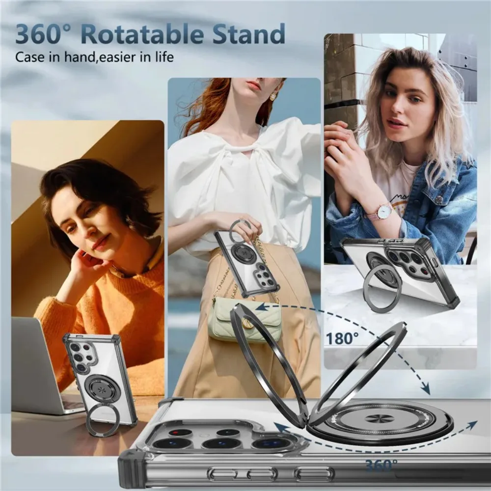Premium 360° Rotating Magnetic Ring Case - Shockproof Clear Protector Cover