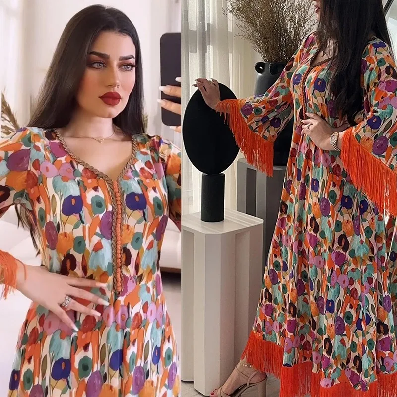 Muslim Print Casual Women's Clothing Middle East Arab Robe Ethnic Lady Jalabiya Southeast Asia robe elegante femme  abaya