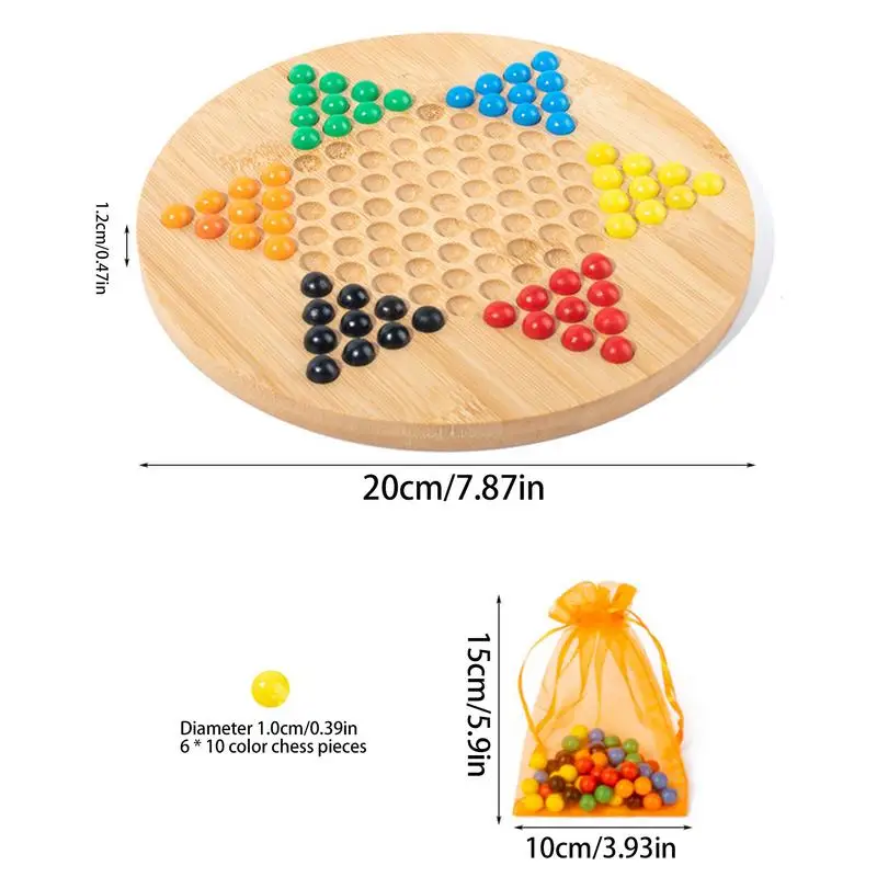 Wooden Checkers Board Game Glass Beads Chinese Wood Hexagonal Checkers Plate Glass Marble Board Games For Friends Famil