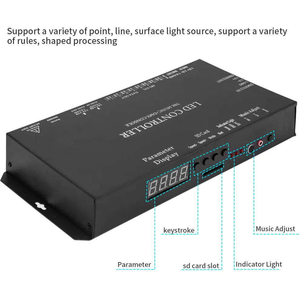 RGBIC SPI-TTL LED 스트립 라이트 컨트롤러, T8K 음악 및 DMX 콘솔, 8 채널 포트, 마이크 입력 및 Aux 입력, WS2811 WS2812B WS2813 WS2815
