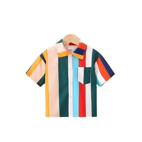 Boys Summer Short Sleeve Shirt Casual Striped Collared Fashion Top for Kids New Hot Sale Of The Season Colorful Clothing from Ma