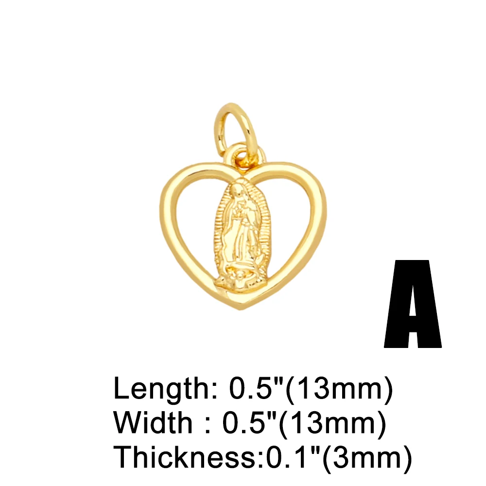 OCESRIO Trendy Heart FE Pendant for Necklace Copper Gold Plated CZ Virgin Mary Jewelry Making Supplies Wholesale Bulk pdta956