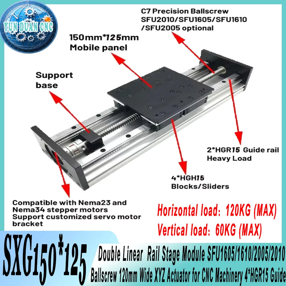 "Heavy Duty Linear Double Guide Rail Table โหลด 250 กก. พร้อมสกรูบอลและ 4 * HGH20 Guide 150x170 มม. สําหรับเครื่องจักร CNC" กว้าง 150 1