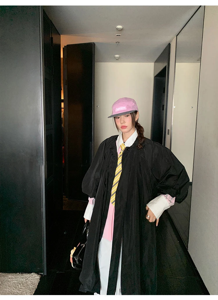 Lautaro Spring Autumn Long Cute Sweet Thin Blue Trench Coat for Women Bow Lantern Sleeve Loose Casual Chic Fashion Overcoat 2026