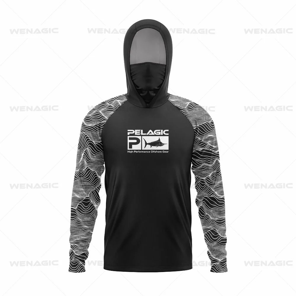 Pelagic Grea Fishing Shirts with UV Protection, Long Sleeve, Hooded Face Cover, Quick Dry Tops, Fishing Face Mask Clothes Upf 50