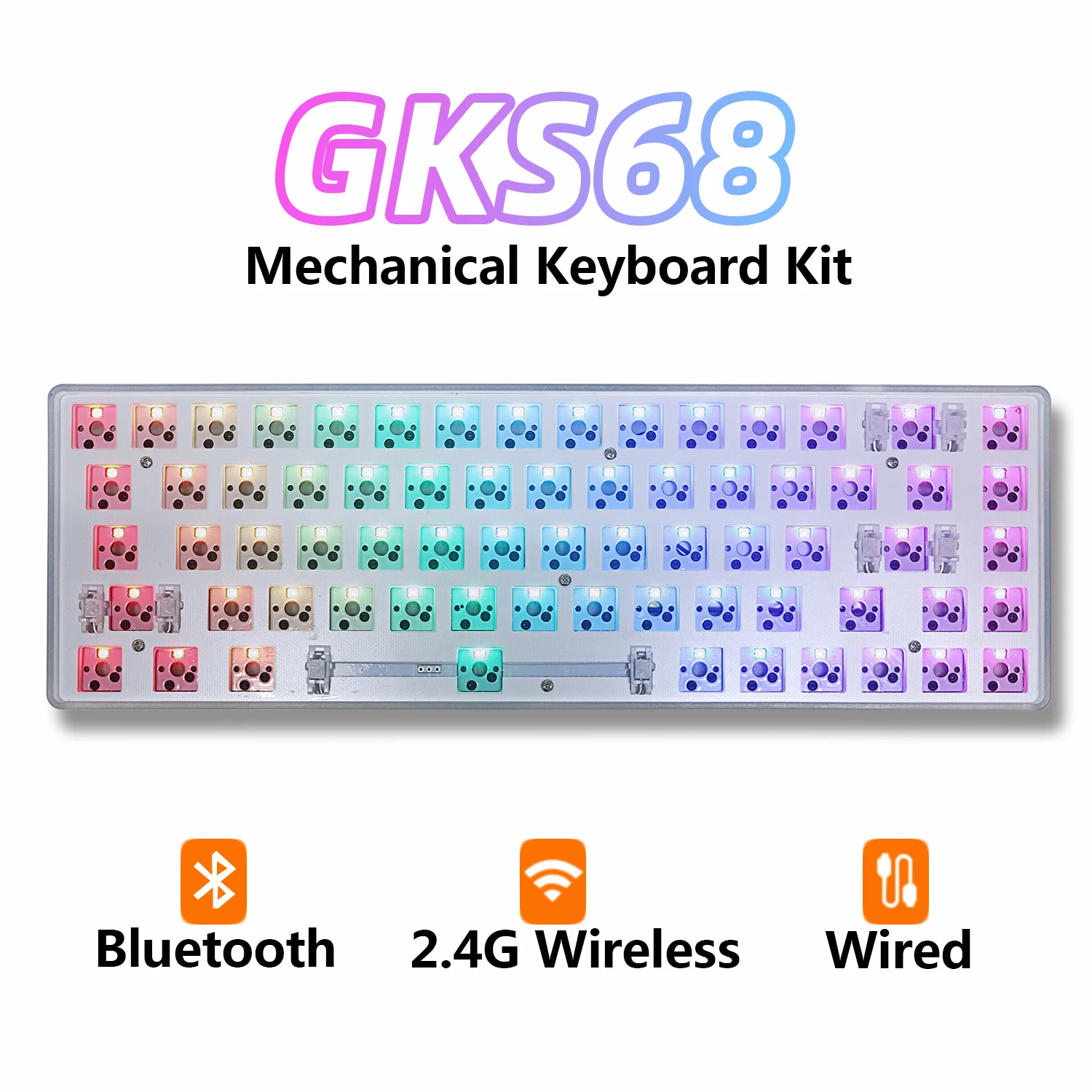 Kit de Teclado Mecânico sem Fio Personalizado Gks68 Bluetooth 2.4g Pcb Hot-swappable Rgb Backlit Faça Você Mesmo Mode 60