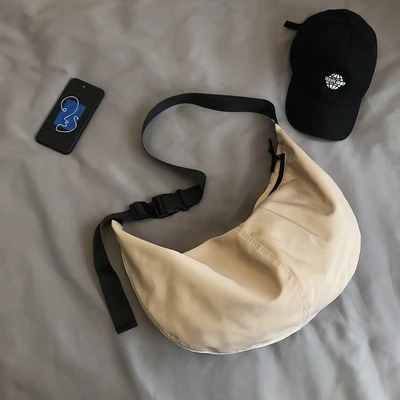 Men's and women's shoulder bag leisure student bag high quality Oxford women's crossbody bag waterproof outdoor fitness bag White beige