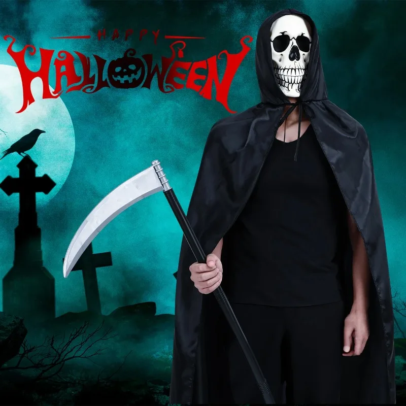 1-10PCS Halloween Hooded Witch Cloak Full Length Robe Reaper Costume Cape Cosplay Outfit for Party Stage Performance Dress Up