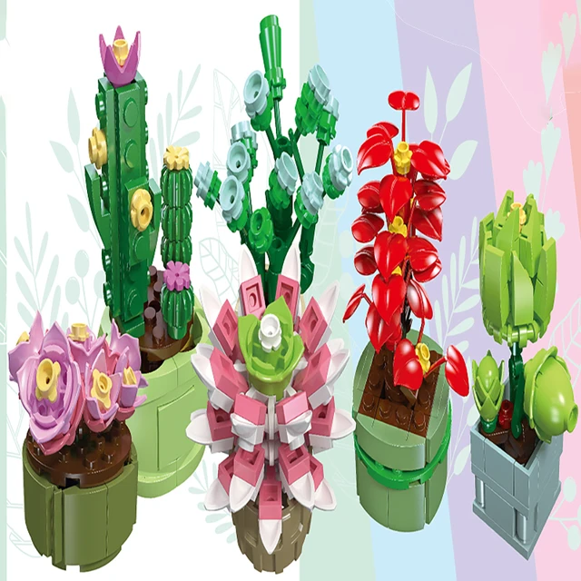 6pcs/sets Diy Potted Plants Lego Block Succulents Cactus Bonsai