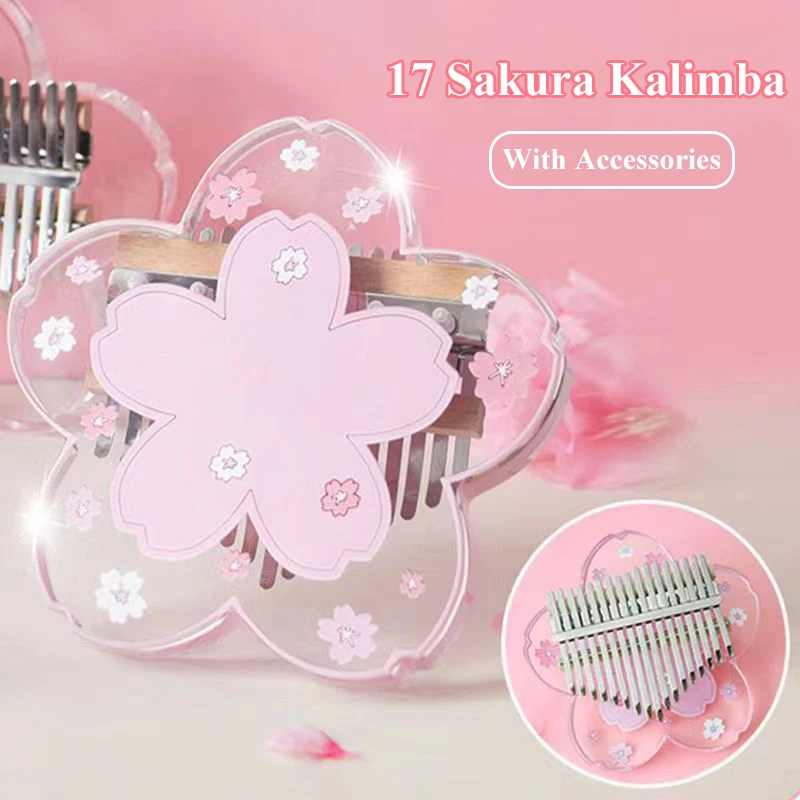 

17 клавиш калимба пианино для большого пальца прозрачные сакуры картина для тела Музыкальные инструменты пианино для пальцев с аксессуарами для начинающих детей