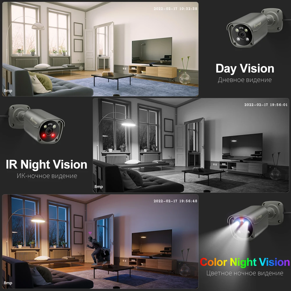 Techage Ultra HD 4K PoE IP Camera 8MP Outdoor Waterproof Security Camera Color Night Vision Face Detection for CCTV System ip camera surveillance camera wifi ip camera camera module