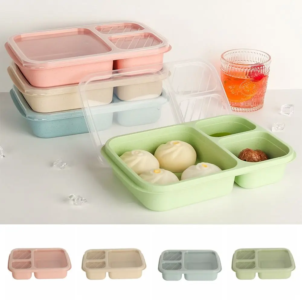 

4 Pack 3-Compartment Wheat Straw Lunch Box Heat-resistant BPA-Free Meal Prep Containers Leakproof Reusable