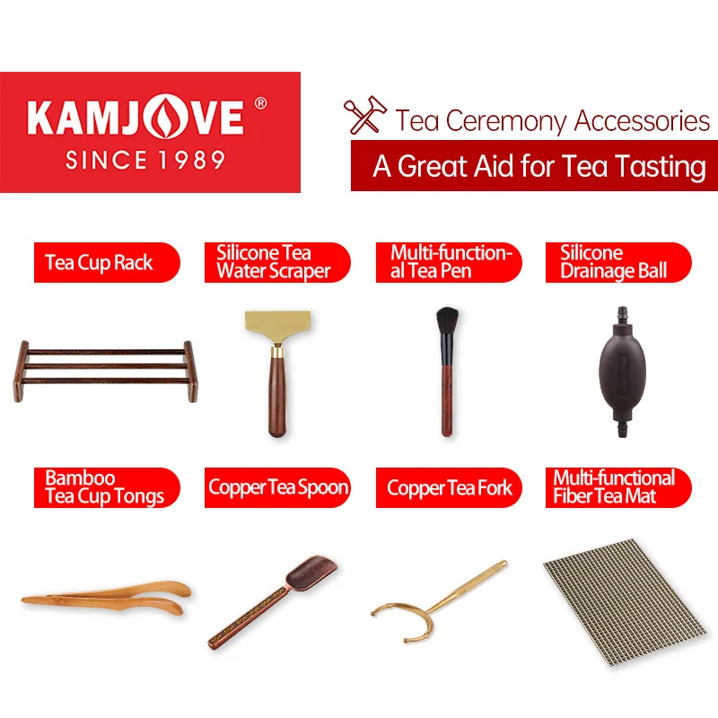 KAMJOVE Chinese Kung Fu Tea able Accessories Tea Ceremony Essentials Silicone Water Scraper Rubber Drainage Pipe Copper Fork