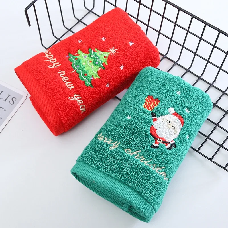 

1Pc Christmas Bathroom Towel Coral Fleece Absorbent Microfiber Christmas Tree Santa Embroidery Face Towels Bath Towel Xmas Gifts