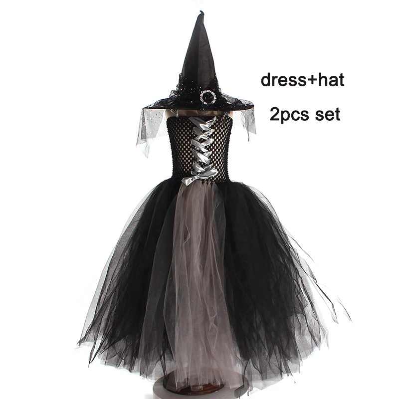 Black Toddler Halloween Dress, Girl Witch Costume, Girls Vampire Costume, Witch Hat, Black Tutu...