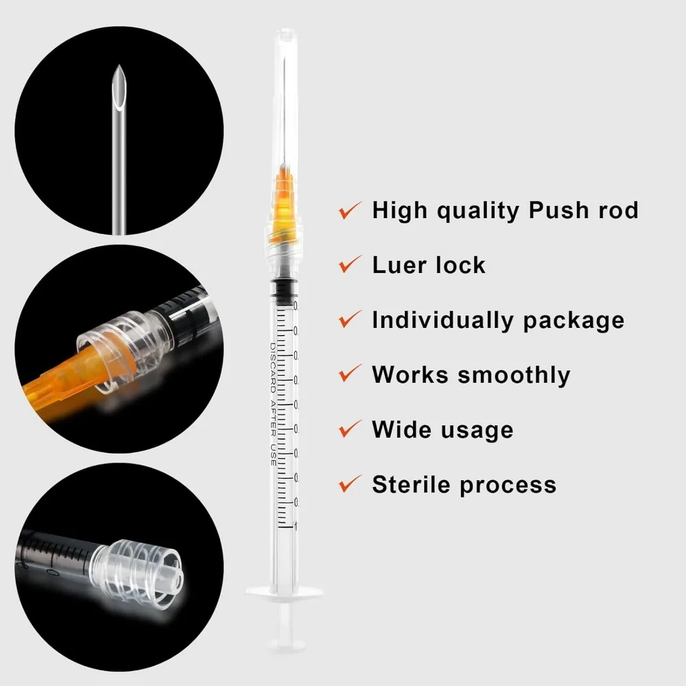 20 Stück 1 ml/cc sterile Einwegspritzen aus Kunststoff mit 25-Ga-Kappe, für wissenschaftliche Labore, Industrieklebstoffe, Einzelverpackung – Detail 4