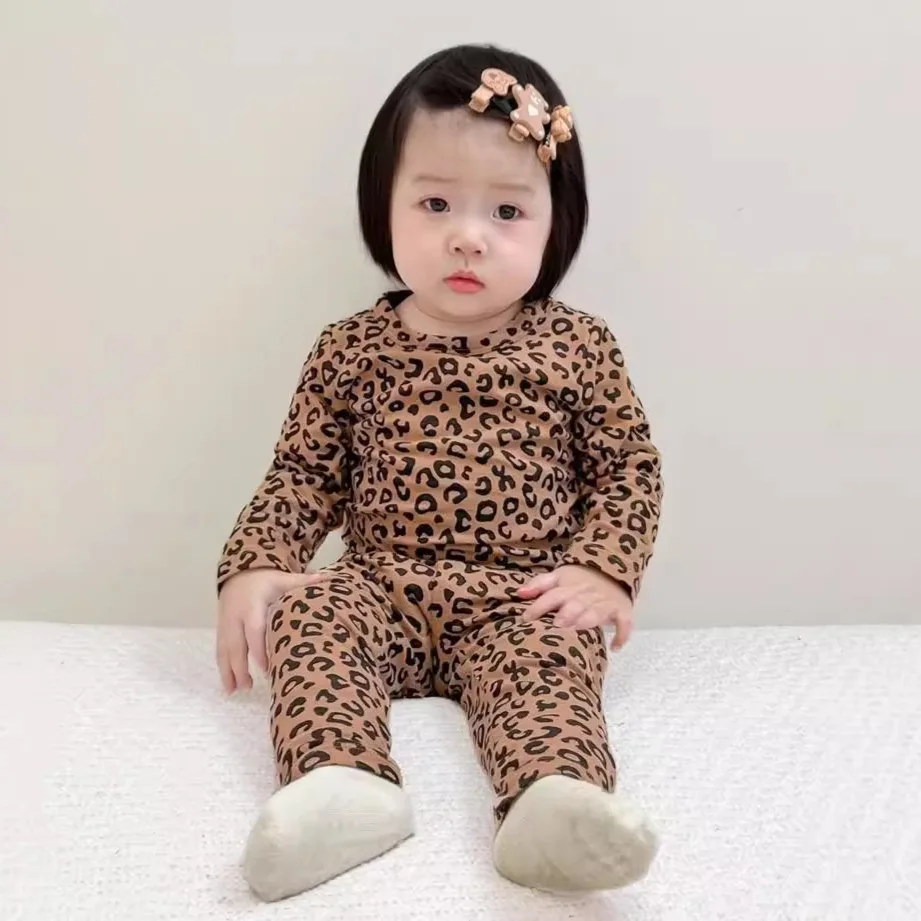 Baby Pajama Set Children's Underwear Set Girls Spring Autumn Long Sleeve Pants Leopard Print Home Sleepwear 1Set children underwear suits,children clothes