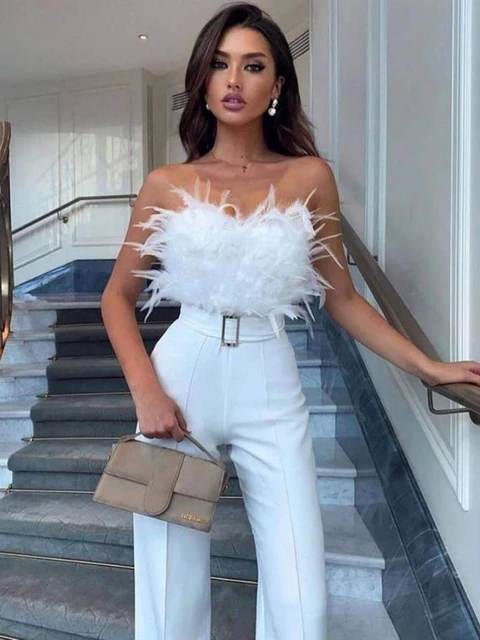 One Shoulder Jumpsuits for Women Dressy Casual Sequin Tube Sparkly  Patchwork Belted Elegant Romper Long Pants