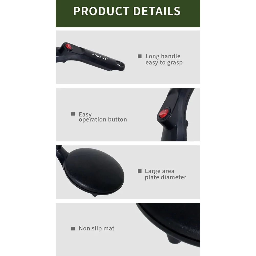Description Picture 6 of itemElectric Pancake Maker, Temperature Control, Non-stick Layer, Cool Touch Handle, Instant Heating Spring Roll Pastry Frying Pan