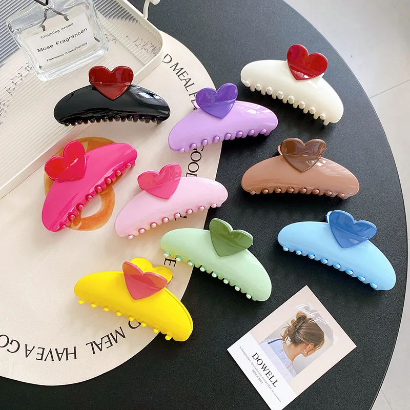 

Retro Heart Candy Color Large Hair Claws Crab Clamps for Women Elegant Ponytail Clip Hairpins Styling Tool Fashion Accessories