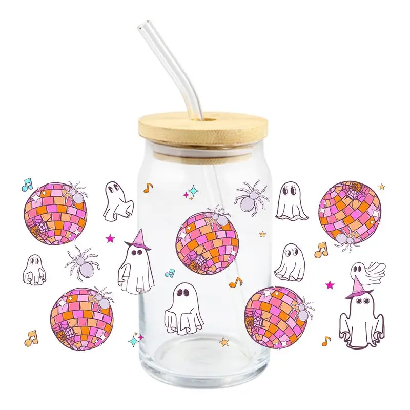 Halloween Ghost UV DTF Wrap Transfer Stickers Cute Cartoon Design Waterproof Wrap For Glasses Cups Decal Easy To Use