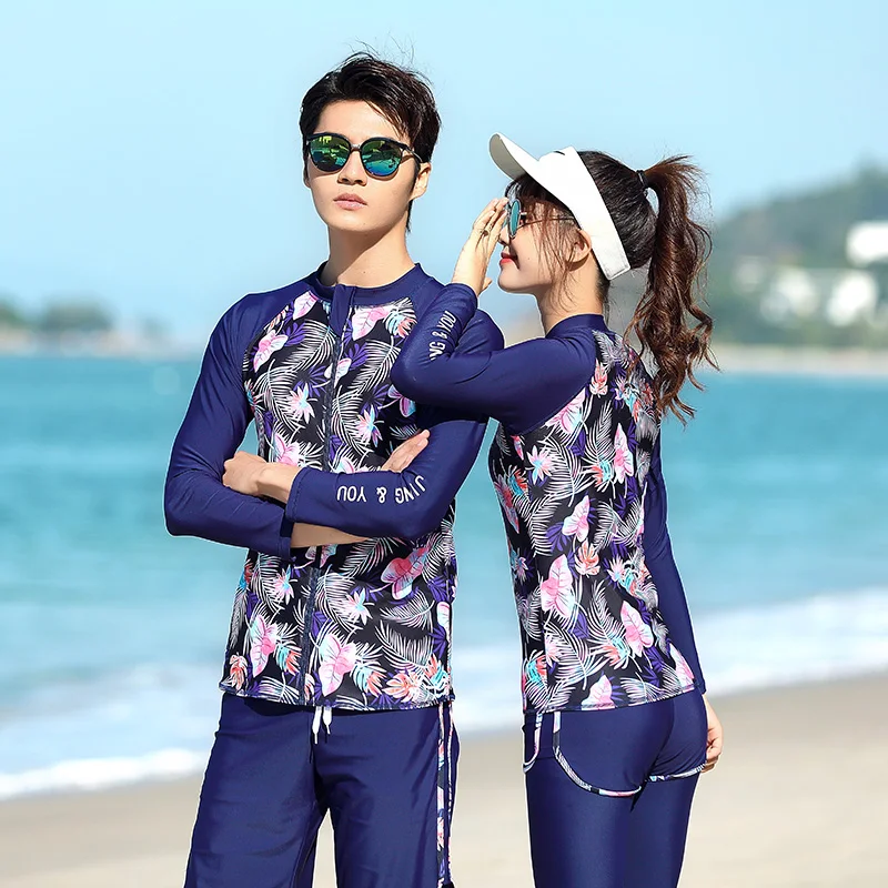 

Five Piece Set Swimsuit Long Sleeve Split Couple Swimwear Diving Surfing Suit Sexy Women Trousers Bikini Set Hot Spring Vacation