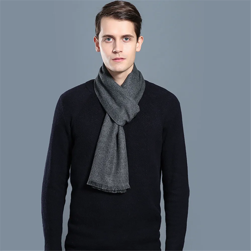 Fashion Men Soild Color Cashmere Scarf Winter Thicken Warm Pashmina Shawl Man Black Gray Casual Scarves Tassel Foulard Bufanda 3