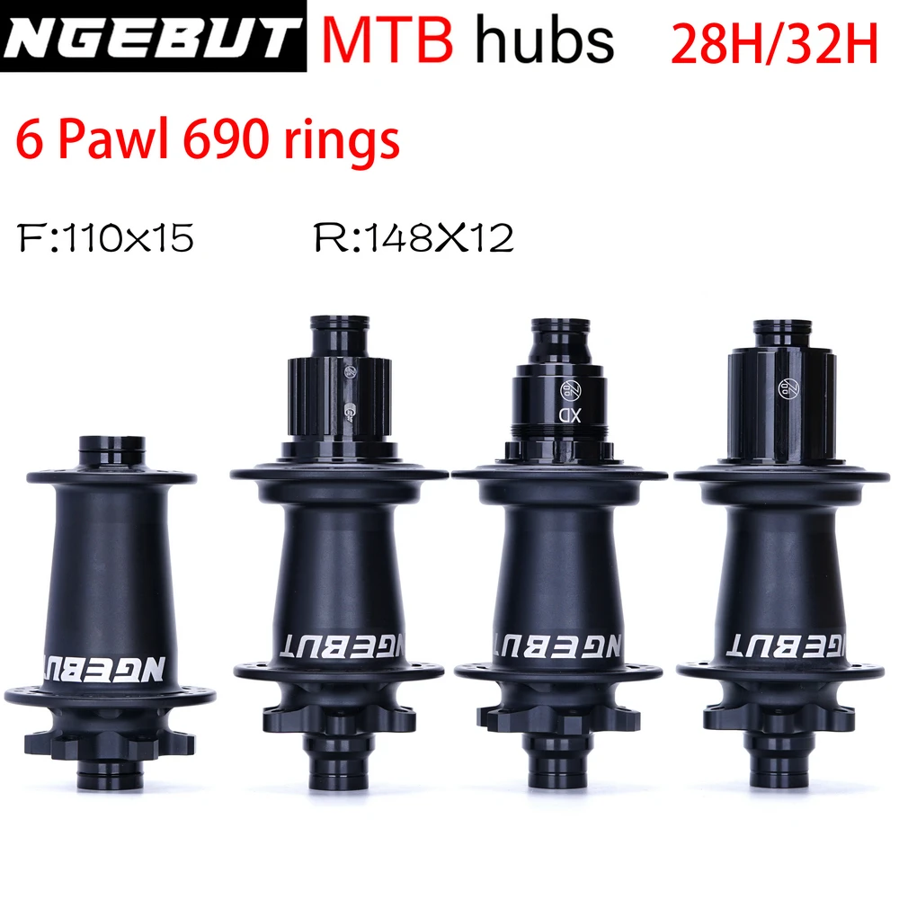 

NGEBUT 690 rings Bicycle Hub Sealed Bearing 6-bolt Disc Brake J-Bend 28/32 Holes BOOST MTB Hub HG XD MS148*12 110*15