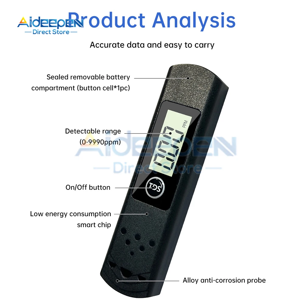 TDS-H8 TDS Meter Digital Water Quality Tester 0-9990PPM TDS Meter Water Quality Analyzer Monitor Purity PPM Aquarium Filter