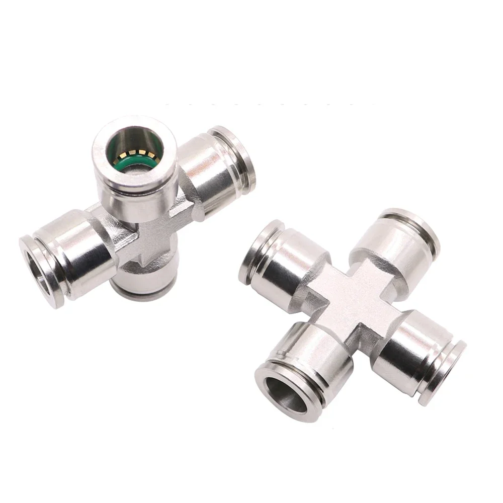 Pneumatic PZA Connector 4-8 mm OD Air Hose 304 Stainless Steel Push In Quick Connector Air Fitting Plumbing Cross 4 Ways Pipe