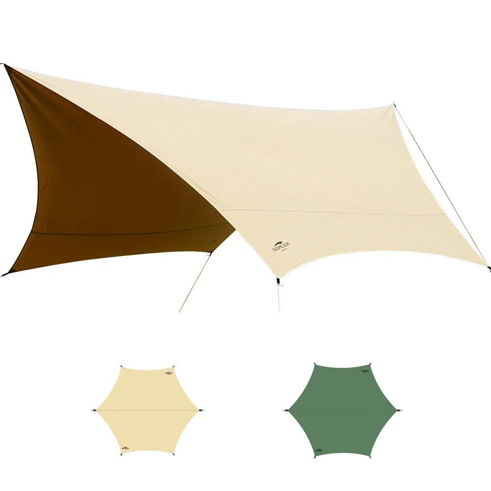 Soomloom 4.2×4.1m Hex Camping Tarp Fire-Resistant Waterproof UV