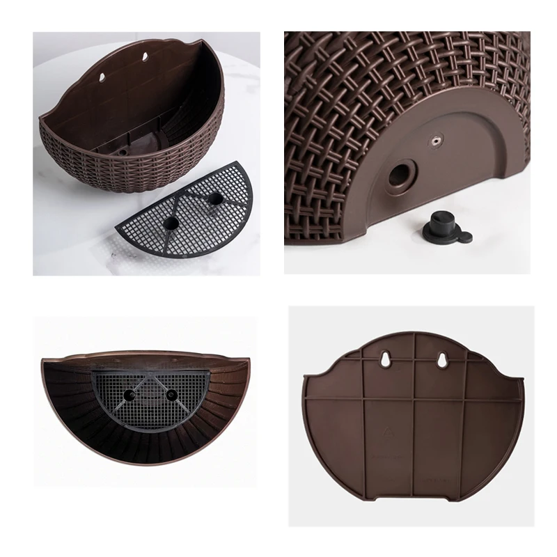 Wall-mounted Plastic Imitation Rattan Wall Hanging Basket Flower Pot 1PC For Outdoor Garden Balcony